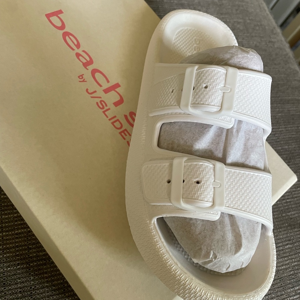 J/SLIDES White Double Buckle Sandals